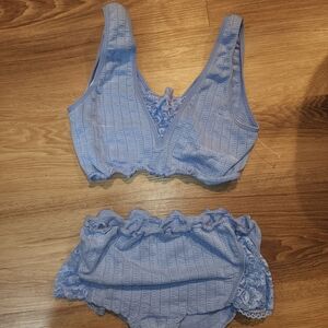 Anthropologie Light Blue Lace Bra Set